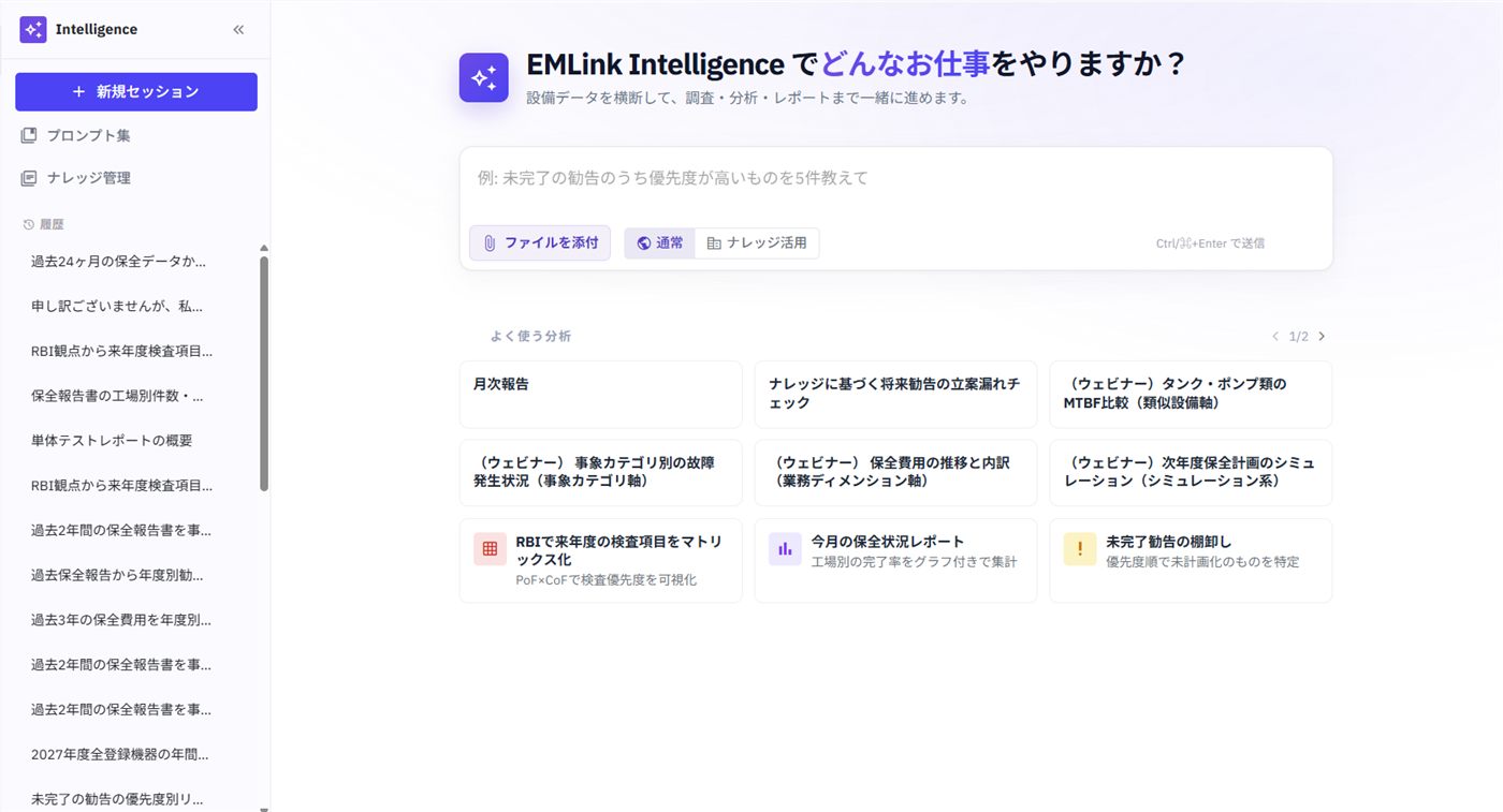 EMLink IntelligenceのAIトップ画面